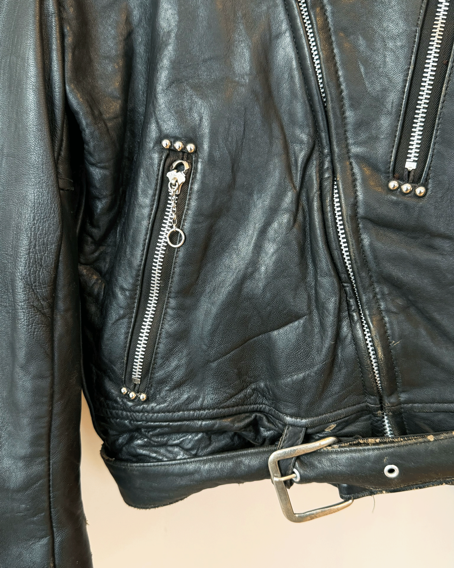 50s Black Belted Leather Jacket