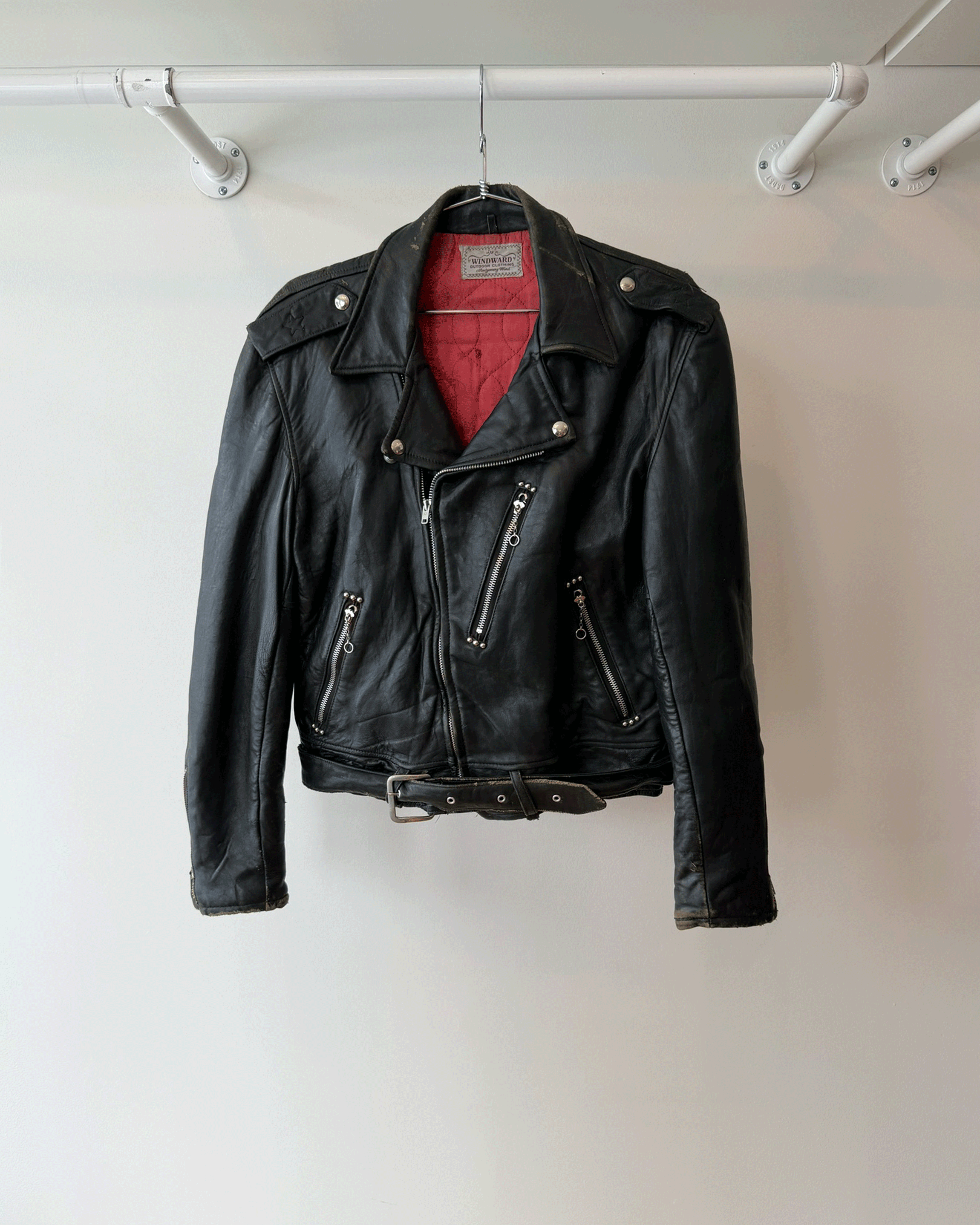 50s Black Belted Leather Jacket