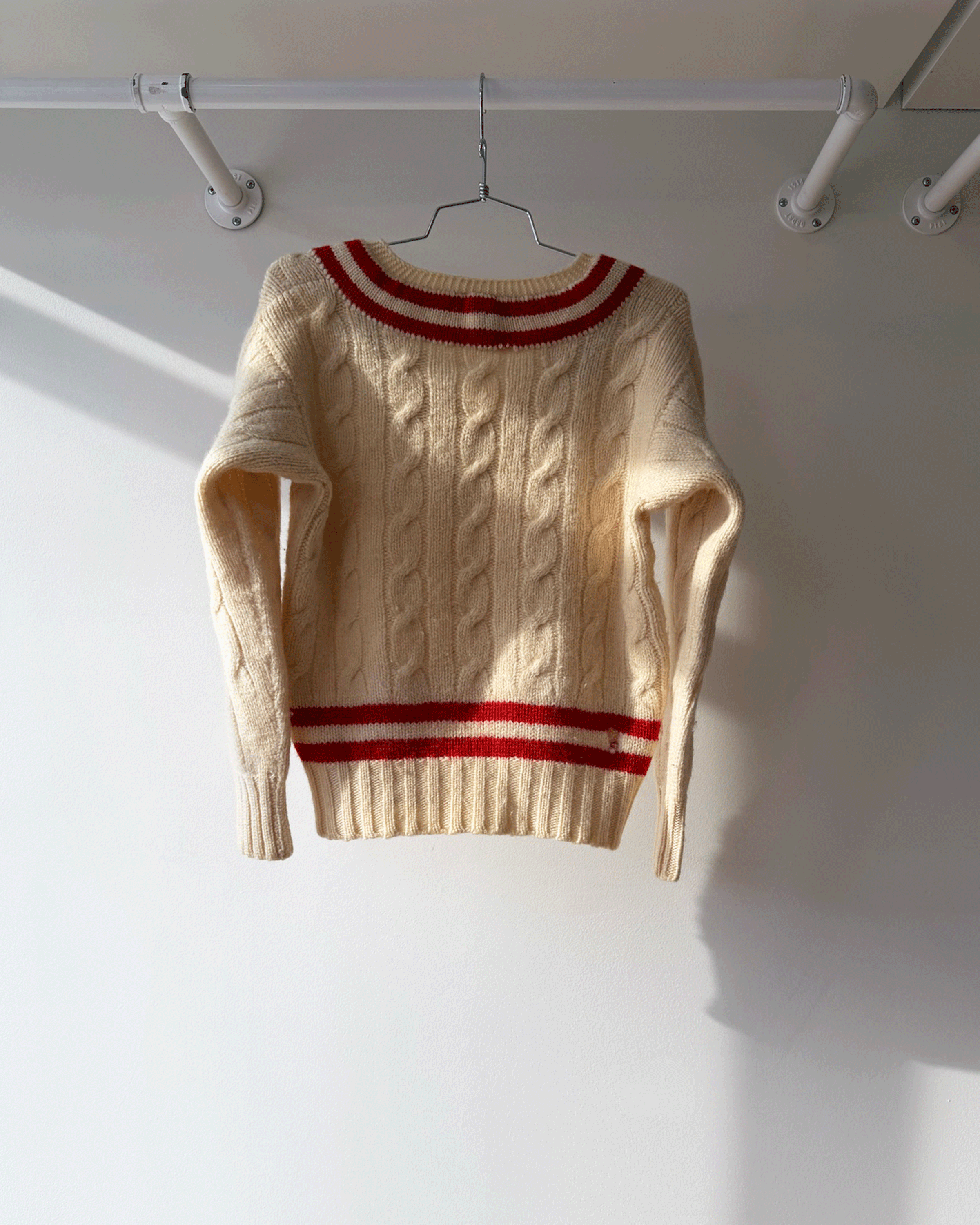 Cream & Red Wool Varsity Sweater