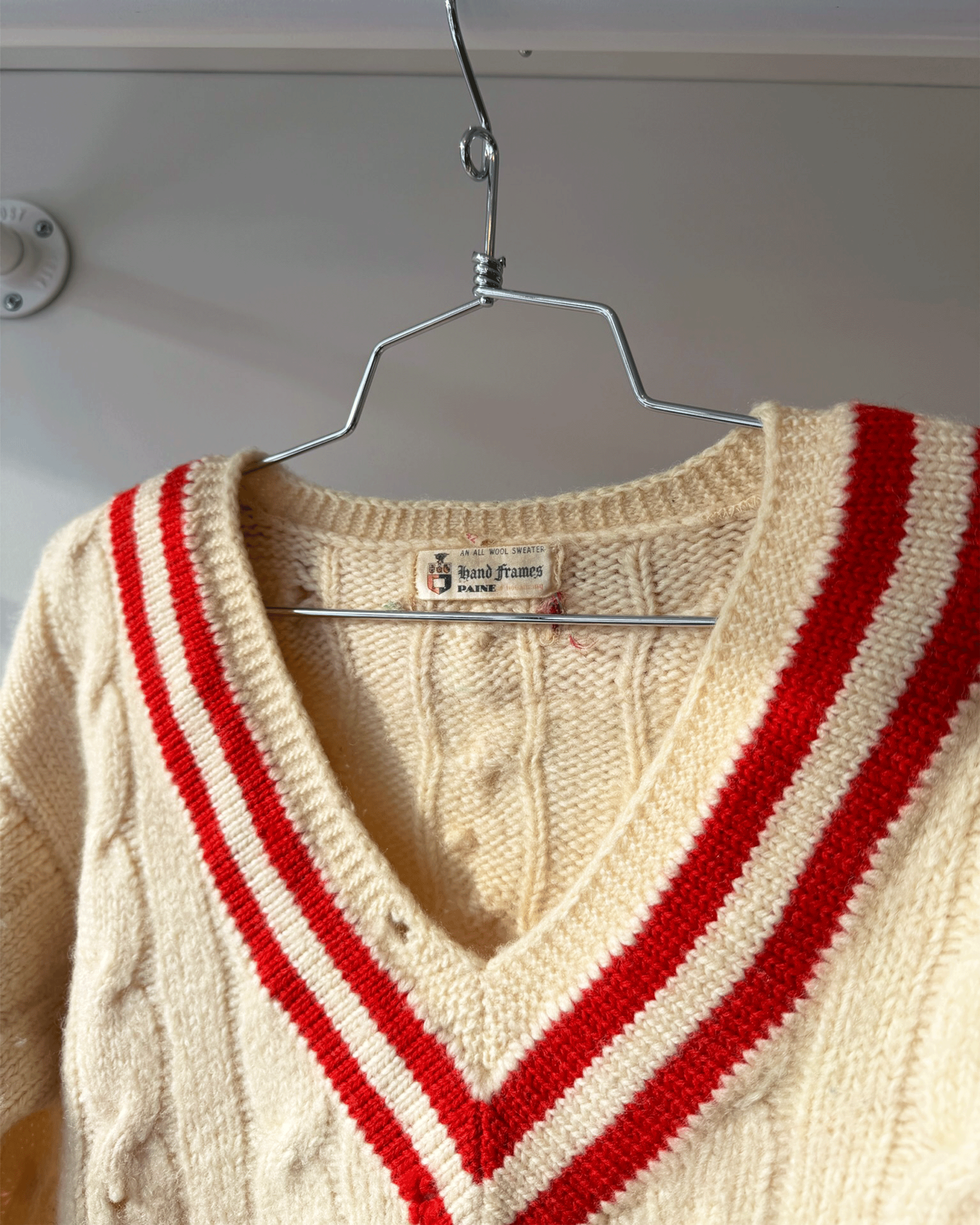 Cream & Red Wool Varsity Sweater