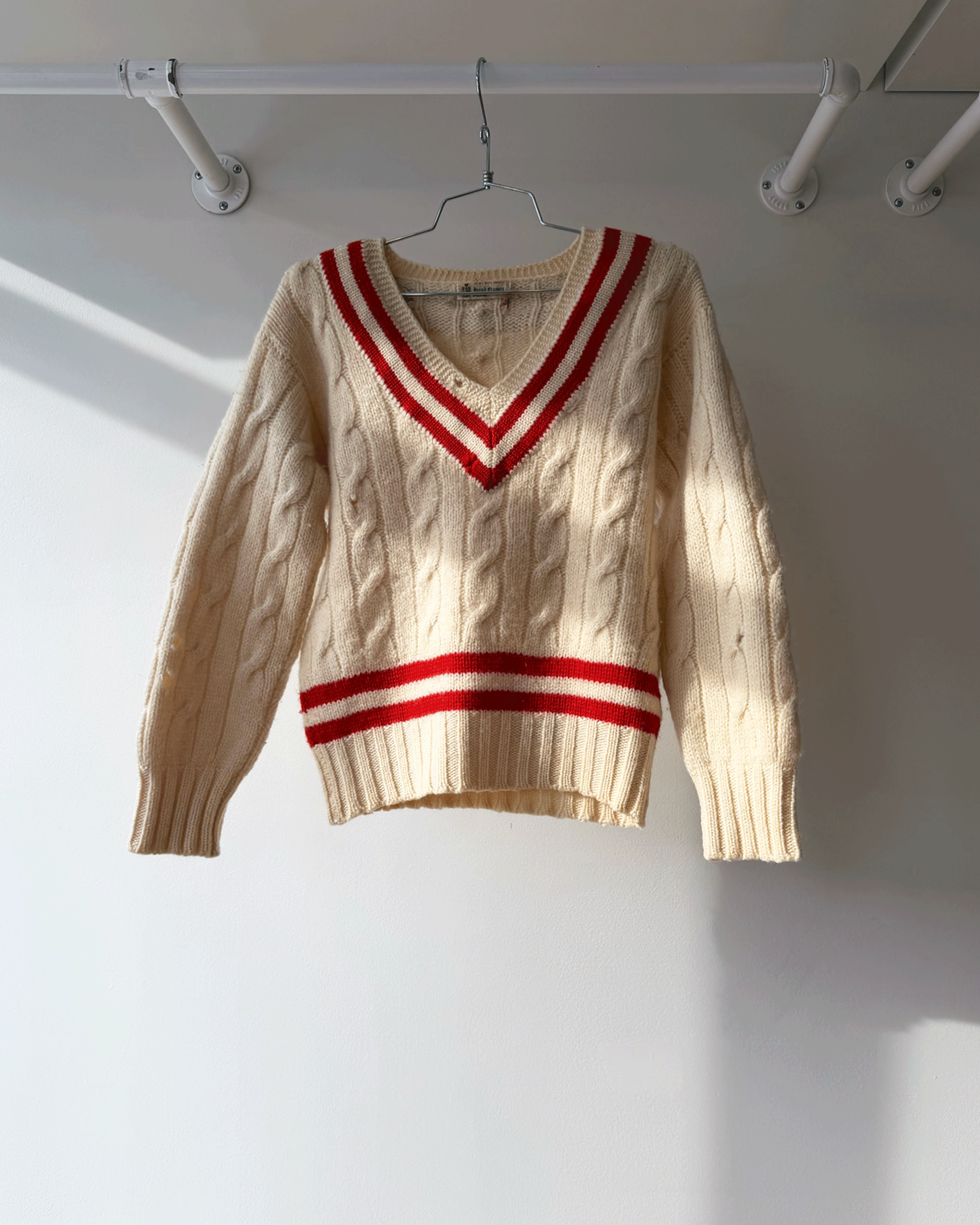 Cream & Red Wool Varsity Sweater
